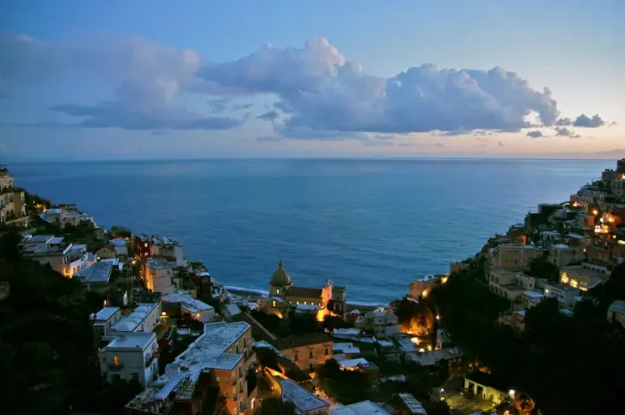 Framed Print : Positano and Santa Maria Assunta church sunset Framed Print : Positano and Santa Maria Assunta church sunset