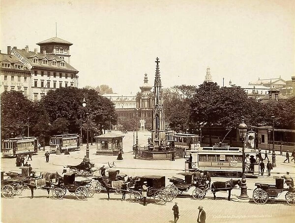Post Office Square with the Cholera Fountain in Dresden, c. 1904, Saxony, Germany, Historic, digitally restored reproduction from an 18th or 19th century original