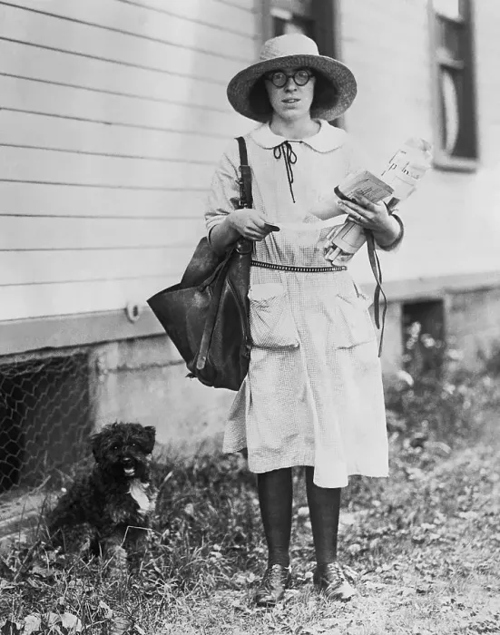 Framed Print : Postal Worker with Her Dog Framed Print : Postal Worker with Her Dog