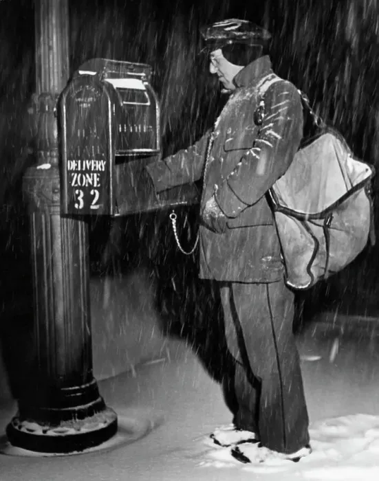 Framed Print : Postal Worker Picking Up Mail In Snow Framed Print : Postal Worker Picking Up Mail In Snow