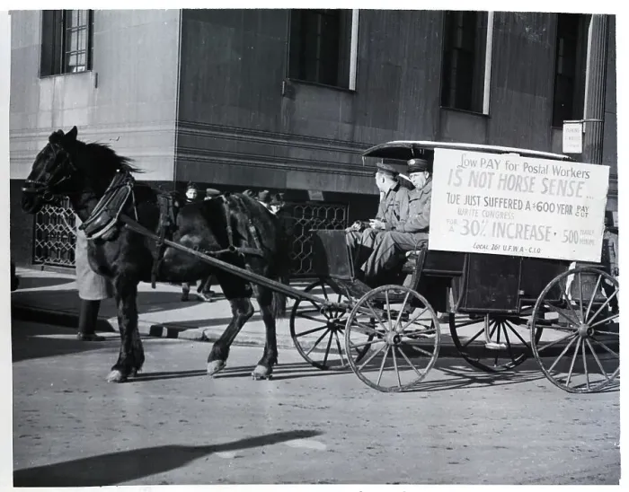 Framed Print : Postal Workers Picket in Horse Wagon Framed Print : Postal Workers Picket in Horse Wagon