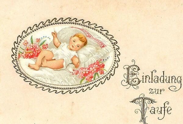 Postcard, invitation to a christening, 1890, Germany, Historic, digital reproduction of an original from the 19th century