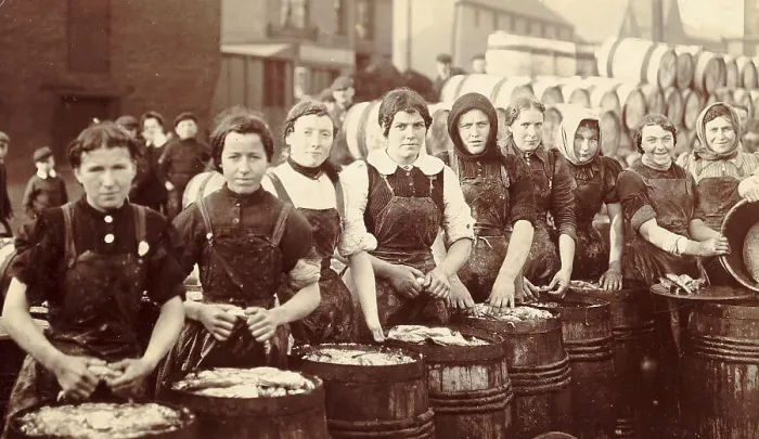 Framed Print : Postcard Of Women Packing Fish Framed Print : Postcard Of Women Packing Fish