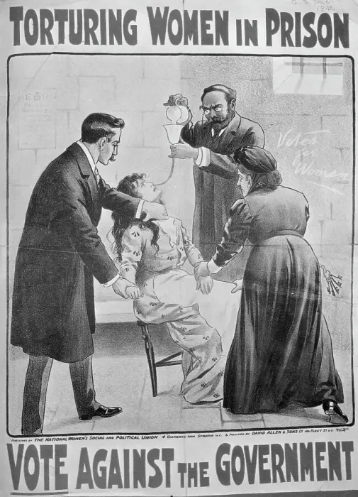 Framed Print : Poster of Prison Workers Force Feeding a Suffragette Inmate Framed Print : Poster of Prison Workers Force Feeding a Suffragette Inmate