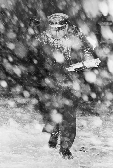 Framed Print : Postman In Blinding Snowstorm Framed Print : Postman In Blinding Snowstorm
