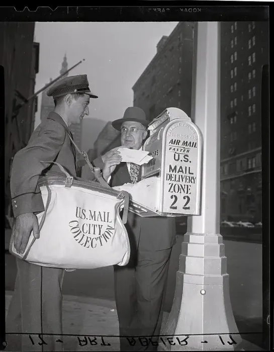 Framed Print : Postman Collects Mail in New York Framed Print : Postman Collects Mail in New York