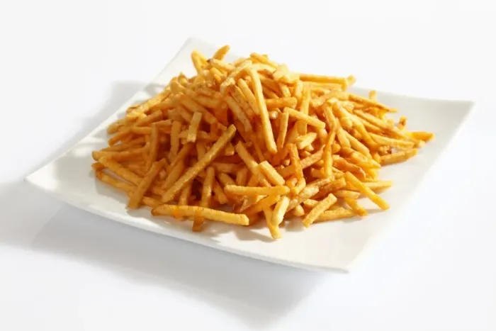 Framed Print : Potato sticks on porcelain plate