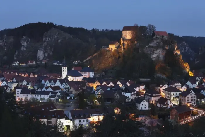 Framed Print : Pottenstein in the evening, Little Switzerland, Upper Franconia, Franconia, Bavaria, Germany, Europe Framed Print : Pottenstein in the evening, Little Switzerland, Upper Franconia, Franconia, Bavaria, Germany, Europe