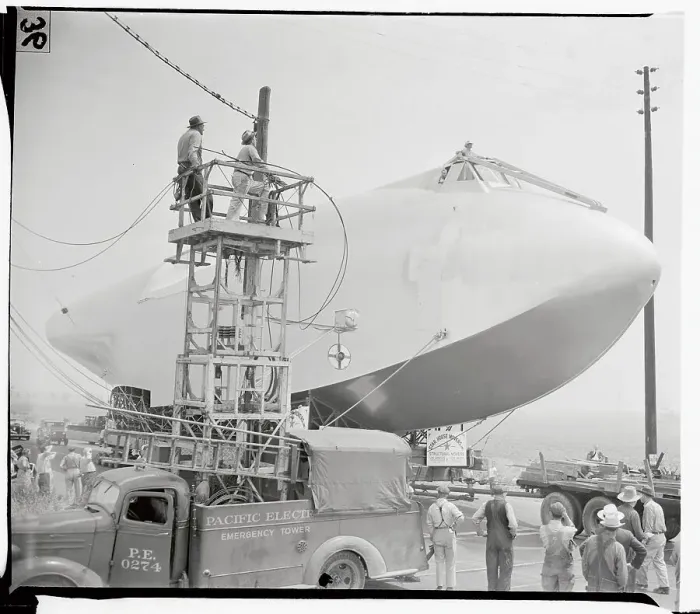 Framed Print : Power Lines Being Removed for Hughes Spruce Goose Framed Print : Power Lines Being Removed for Hughes Spruce Goose