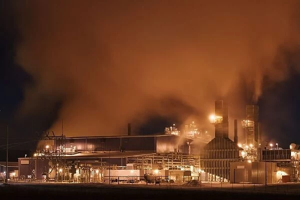 Power plant at night, Alberta, Canada