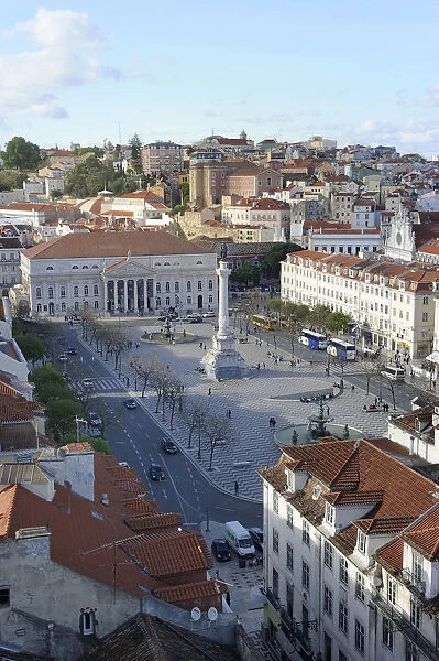 Praca do Rossio square with the National Theatre, Teatro Nacional Dona Maria II and the Dom Pedro IV column, Lisbon, Portugal, Europe
