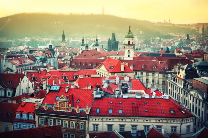 Framed Print : Prague Czech Republic sunset cityscape from above Framed Print : Prague Czech Republic sunset cityscape from above