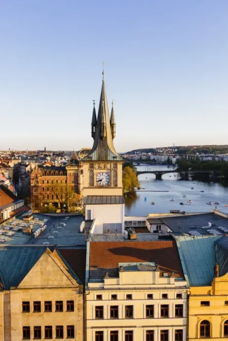 Framed Print : Prague skyline with Clock Tower and Vltava River, Czech Republic Framed Print : Prague skyline with Clock Tower and Vltava River, Czech Republic