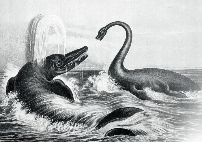 Framed Print : Prehistoric Creatures in Water Framed Print : Prehistoric Creatures in Water