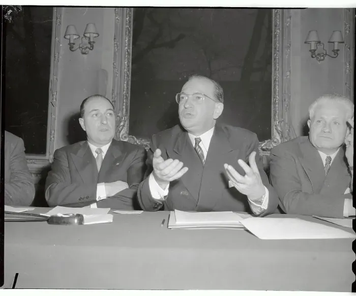 Framed Print : Premier Edgar Faure During a Press Conference Framed Print : Premier Edgar Faure During a Press Conference