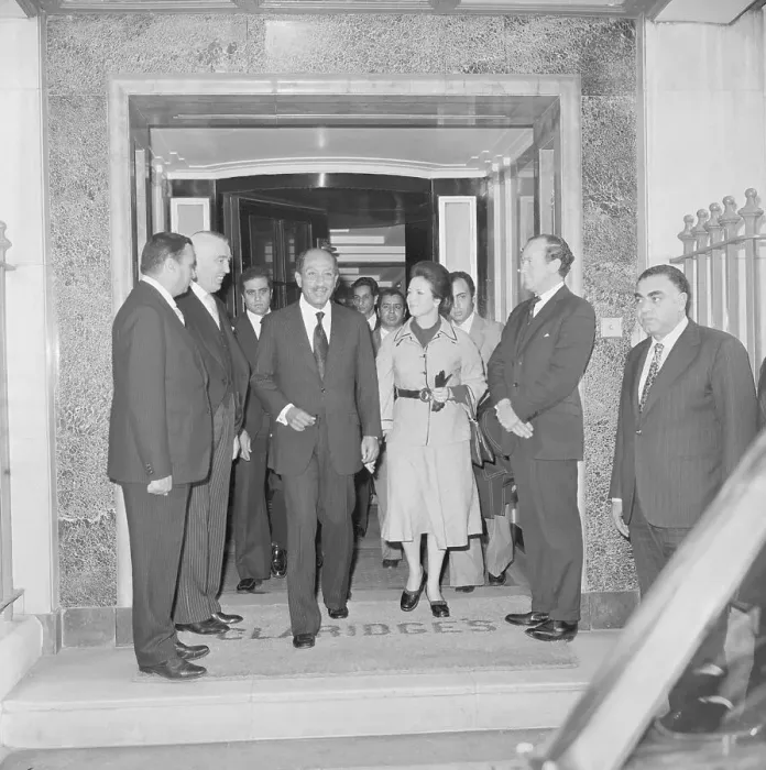 Framed Print : Pres. Anwar Sadat Leaving Hotel W / Wife Framed Print : Pres. Anwar Sadat Leaving Hotel W / Wife