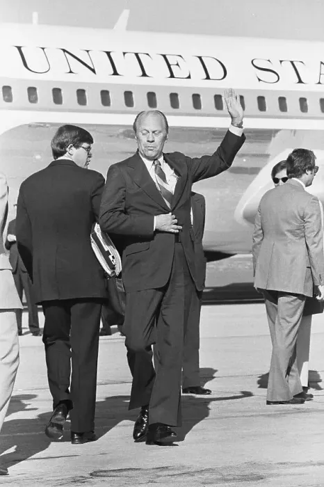 Framed Print : Pres. Ford Backs Into Terry O'Donnel Framed Print : Pres. Ford Backs Into Terry O'Donnel