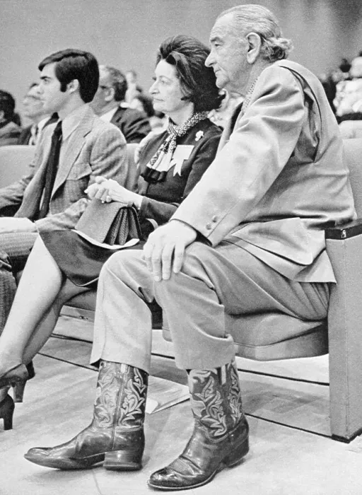 Framed Print : Pres. Johnson And Wife Listen To Address Framed Print : Pres. Johnson And Wife Listen To Address