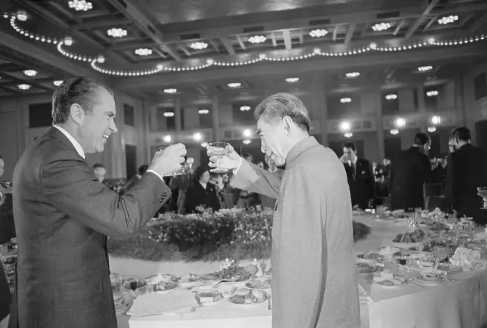 Framed Print : Pres. Nixon And Chou En-Lai Toasting Framed Print : Pres. Nixon And Chou En-Lai Toasting