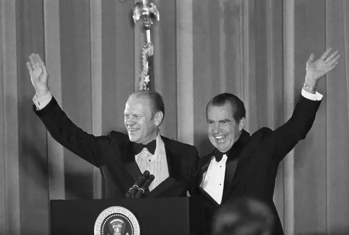 Framed Print : Pres. Nixon And Vice Pres. Ford Waving Framed Print : Pres. Nixon And Vice Pres. Ford Waving