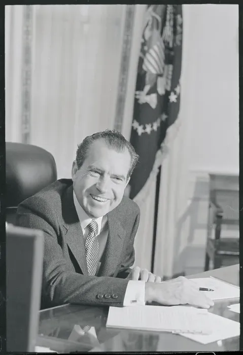 Framed Print : Pres. Richard Nixon Seated at His Desk Framed Print : Pres. Richard Nixon Seated at His Desk