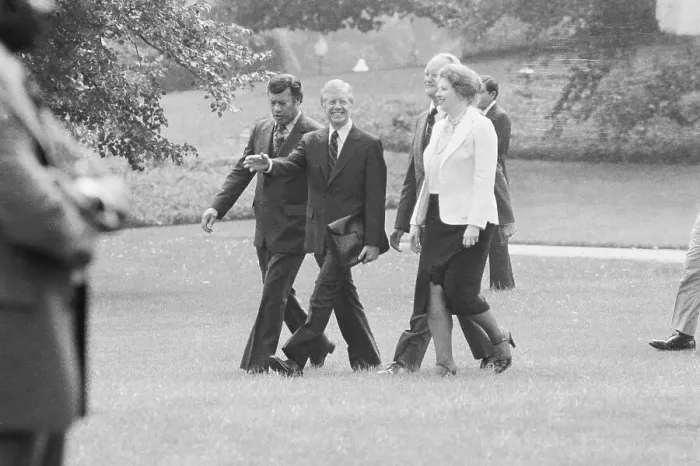 Framed Print : President Carter with Advisors on South Lawn Framed Print : President Carter with Advisors on South Lawn