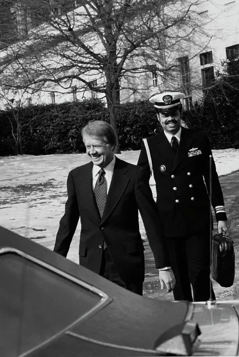 Framed Print : US President Carter With Naval Aide Framed Print : US President Carter With Naval Aide