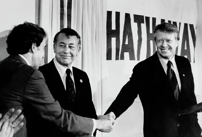 Framed Print : US President Carter, Senator Hathaway and Senator Muskie