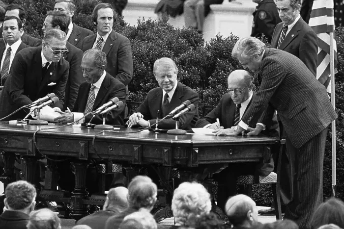 Framed Print : President Carter Watches Signing of Treaty