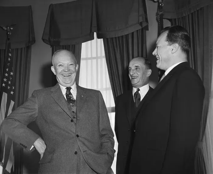 Framed Print : President Eisenhower, Brandt, and Von Kessel Laughing Framed Print : President Eisenhower, Brandt, and Von Kessel Laughing