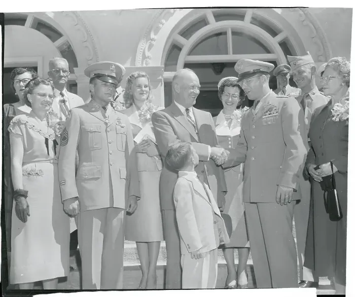 Framed Print : President Eisenhower Congratulating Benjamin Wilson Framed Print : President Eisenhower Congratulating Benjamin Wilson