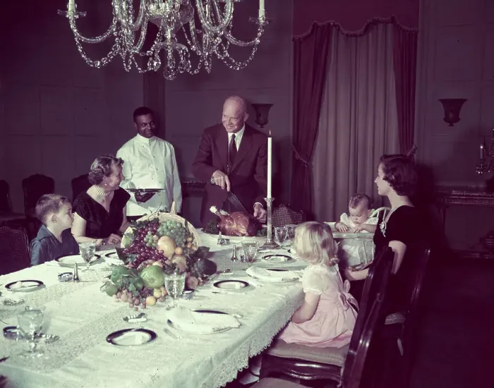 Framed Print : President Eisenhower Cutting Turkey for Family Dinner Framed Print : President Eisenhower Cutting Turkey for Family Dinner