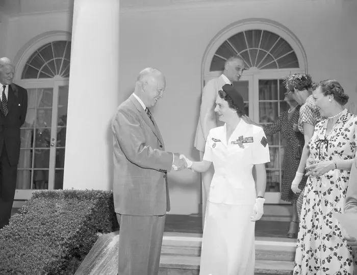 Framed Print : President Eisenhower and De Galard-Terraube Shaking Hands Framed Print : President Eisenhower and De Galard-Terraube Shaking Hands