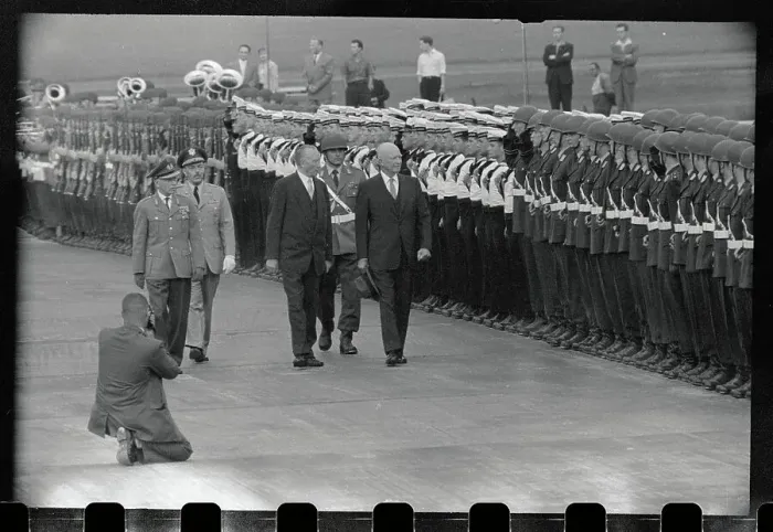Framed Print : President Eisenhower and Konrad Adenauer Inspecting Honor Guard Framed Print : President Eisenhower and Konrad Adenauer Inspecting Honor Guard