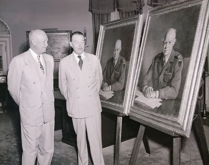 Framed Print : President Eisenhower Looking at Painted Portrait Framed Print : President Eisenhower Looking at Painted Portrait