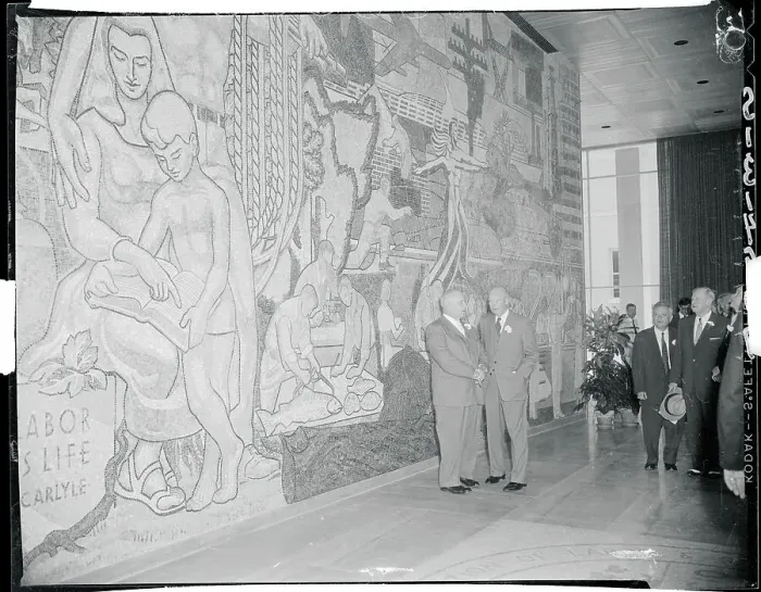 Framed Print : President Eisenhower Posing in Front of Mural Framed Print : President Eisenhower Posing in Front of Mural