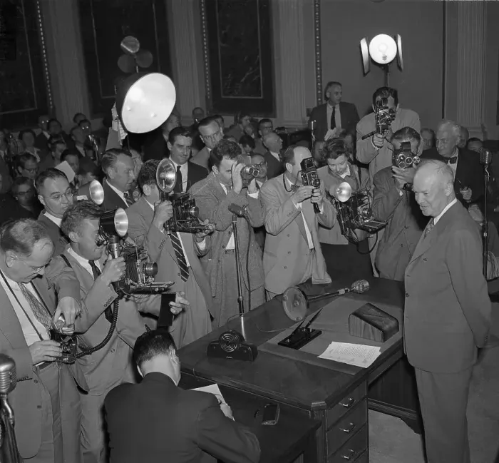 Framed Print : President Eisenhower at Press Conference Framed Print : President Eisenhower at Press Conference