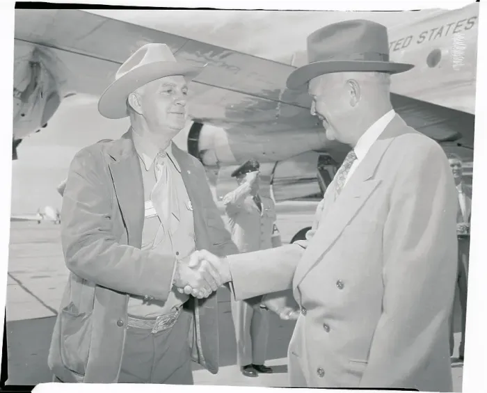 Framed Print : President Eisenhower Shaking Hands with C.J. Rogers