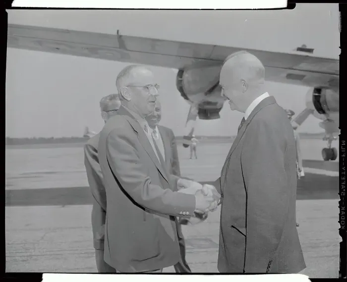 Framed Print : President Eisenhower Shaking Hands with Cliff Roberts Framed Print : President Eisenhower Shaking Hands with Cliff Roberts