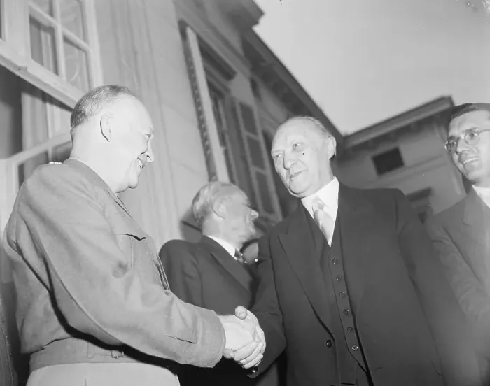 Framed Print : President Eisenhower Shaking Hands with Konrad Adenauer Framed Print : President Eisenhower Shaking Hands with Konrad Adenauer