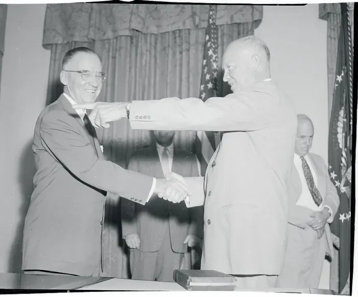 Framed Print : President Eisenhower Shaking Hands with Marion Folsom Framed Print : President Eisenhower Shaking Hands with Marion Folsom