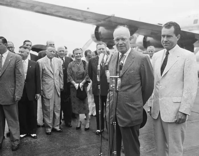 Framed Print : President Eisenhower Speaking at Airport Framed Print : President Eisenhower Speaking at Airport