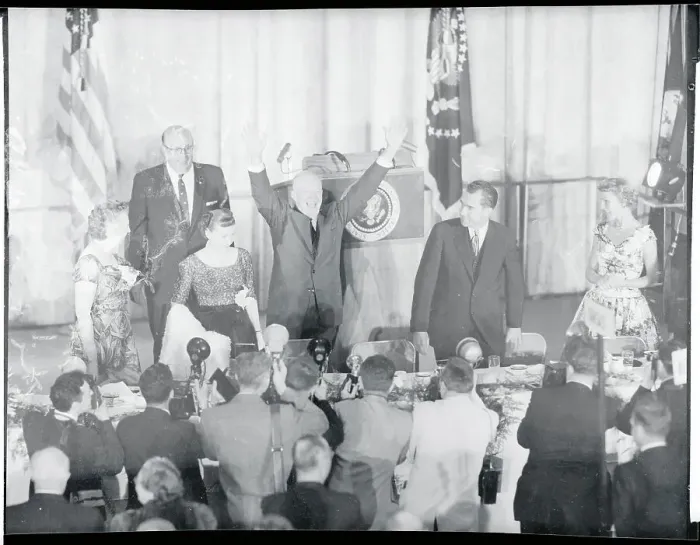 Framed Print : President Eisenhower Standing at the 1956 Campaign Meeting Framed Print : President Eisenhower Standing at the 1956 Campaign Meeting