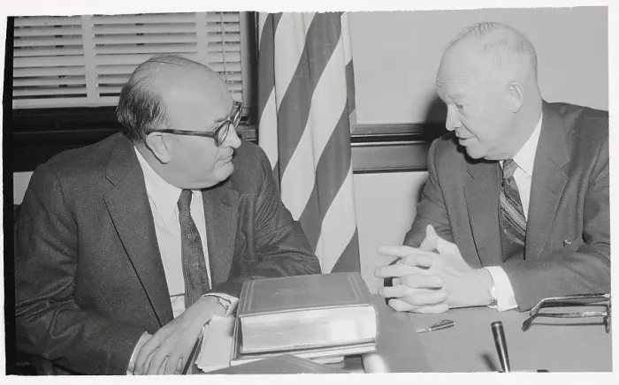 Framed Print : President Eisenhower Talking with Leonard Hall