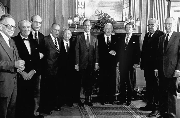 Framed Print : President-elect Ronald Reagan with George Bush and Members of Supreme Court