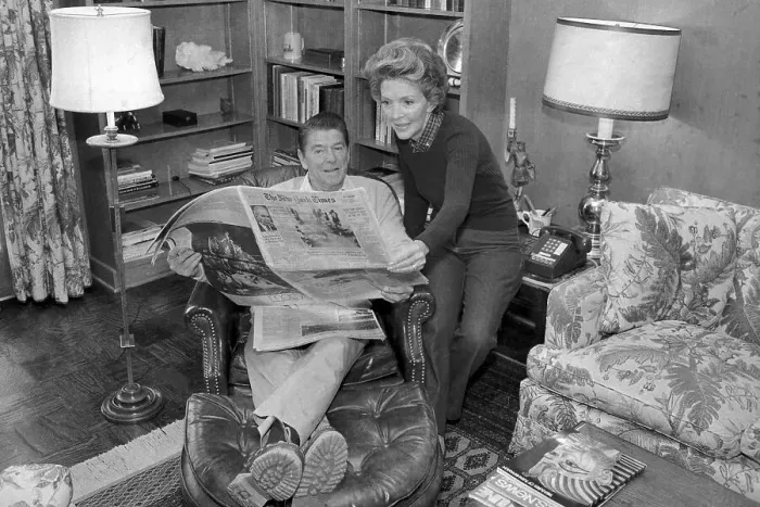 Framed Print : President Elect Ronald Reagan and Wife Read Paper Framed Print : President Elect Ronald Reagan and Wife Read Paper