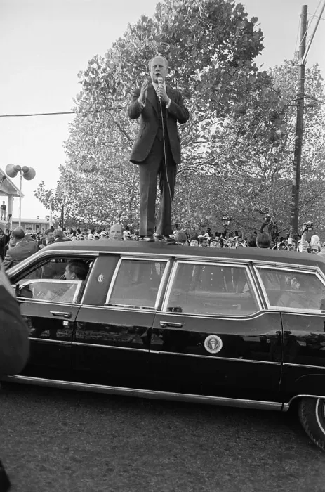 Framed Print : President Ford Campaigning From Top of Limousine Framed Print : President Ford Campaigning From Top of Limousine