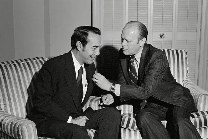 Framed Print : President Ford Pinning Button on Bob Dole Framed Print : President Ford Pinning Button on Bob Dole