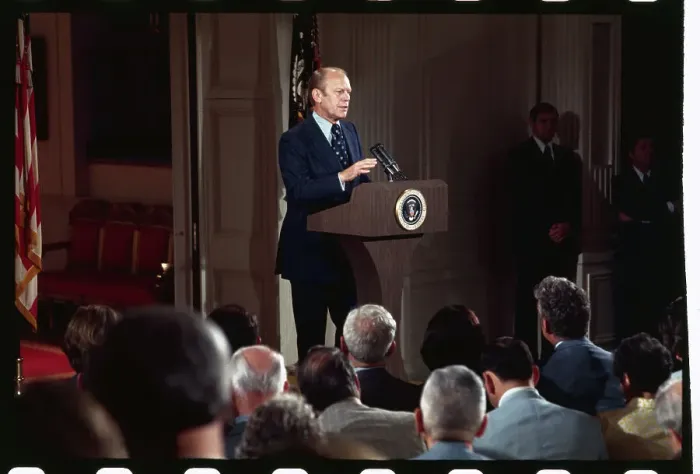 Framed Print : President Ford Speaking at a News Conference