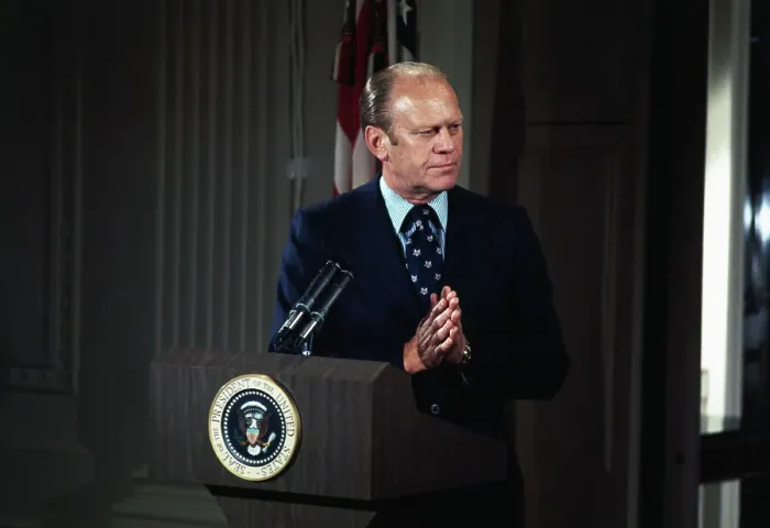 Framed Print : President Ford Speaking at a News Conference